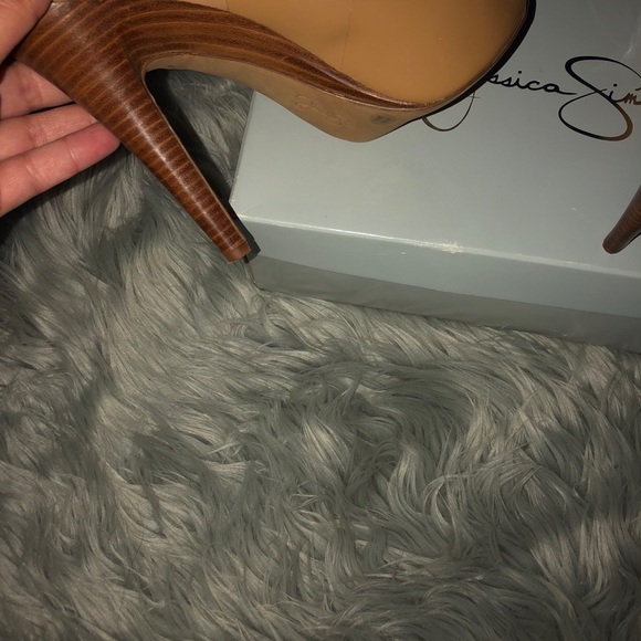Tan Patten Leather Open Toe Stilettos - Picture 4 of 5